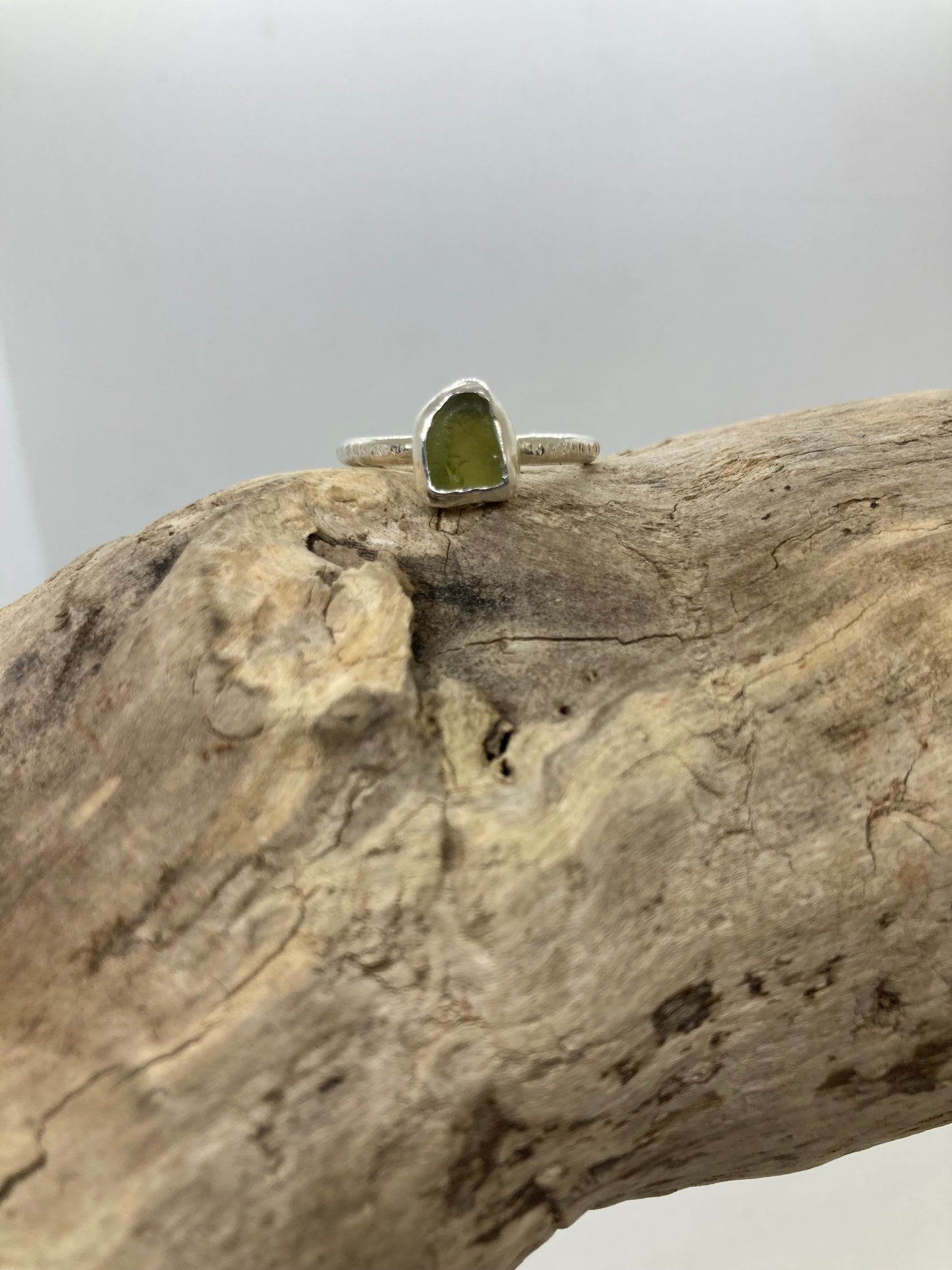 Olive Yellow Sea glass ring UK size Q1/2