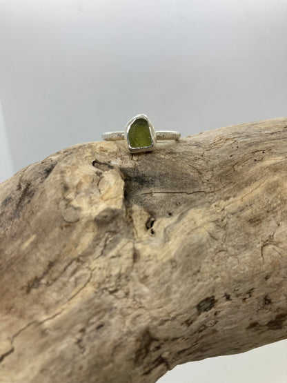 Olive Yellow Sea glass ring UK size Q1/2