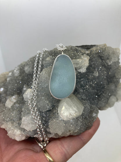 Chunky pale blue Seaham sea glass pendant