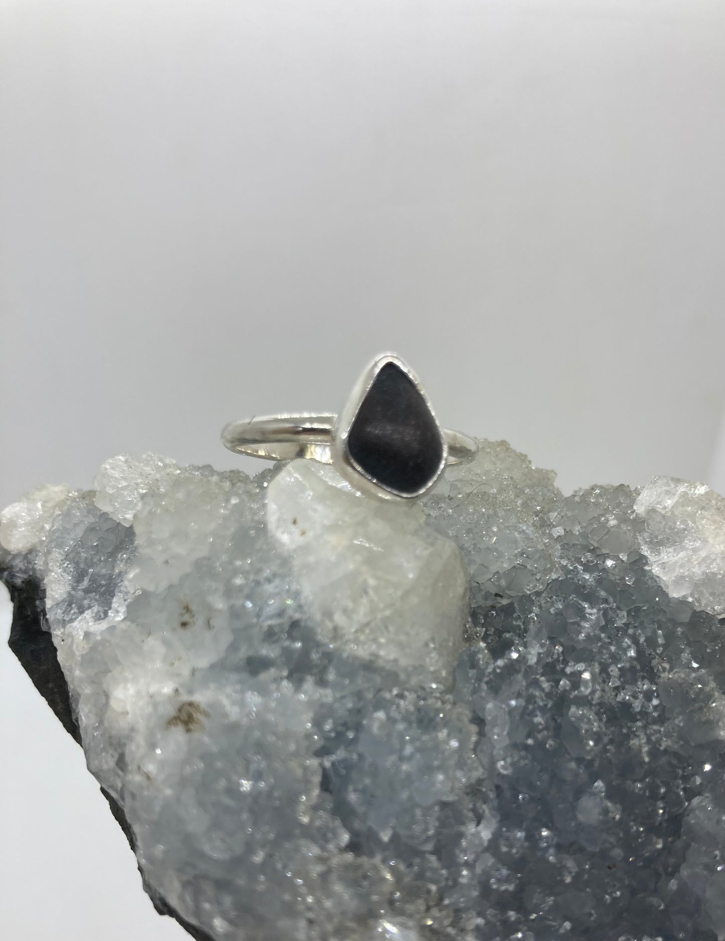 Black Sea glass ring UK size T
