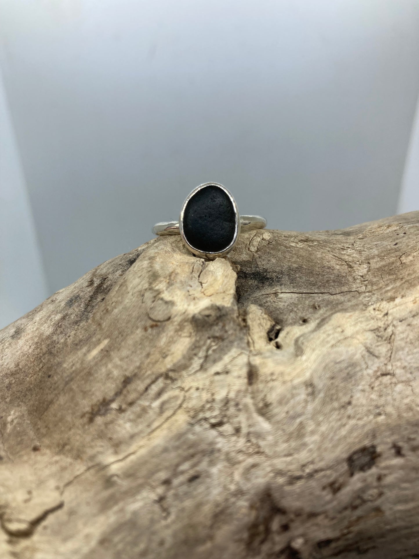 Black Sea glass ring UK Size Q