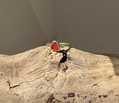 Rare orange sea glass ring UK size O
