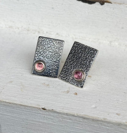 Pink Tourmaline Sterling Silver Stud Earrings