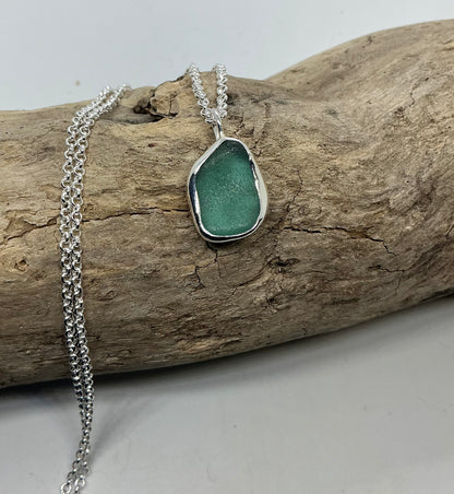 Frosted sage green indented sea glass pendant