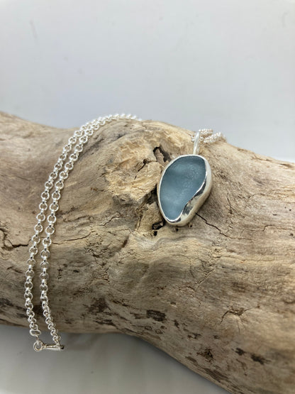 Steel blue sea glass pendant