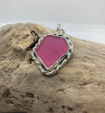 Large rare pink sea glass pendant