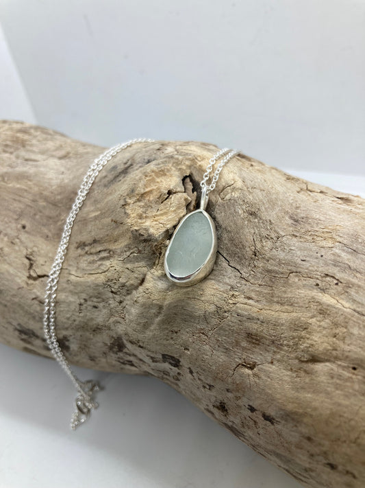 White Seaham sea glass pendant
