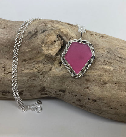 Large rare pink sea glass pendant