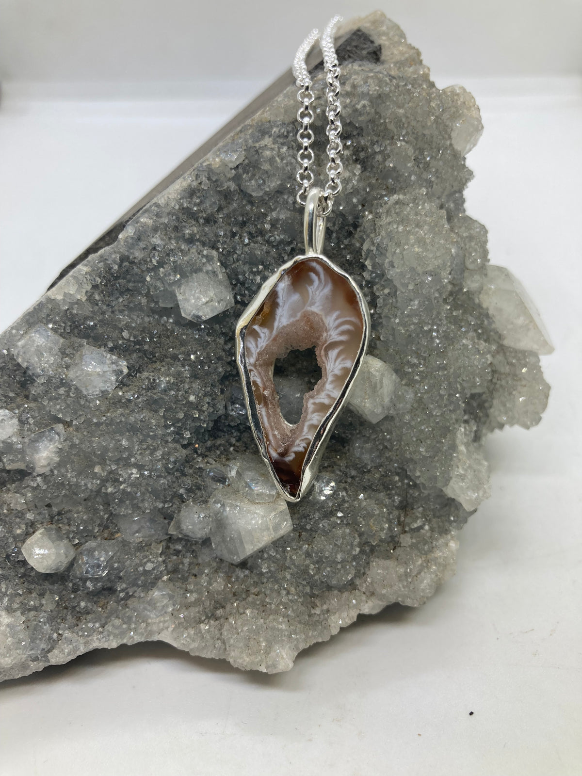 Earthy agate slice Sterling silver pendant