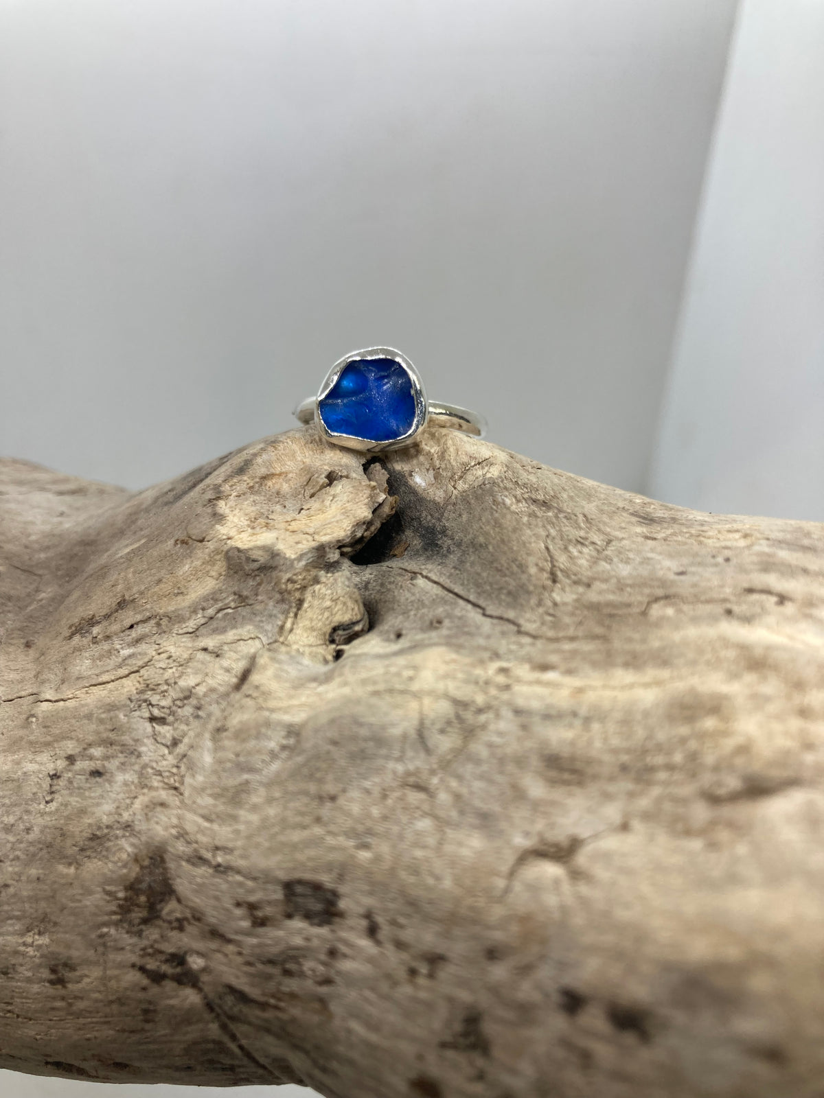 Dreamy blue sea glass ring UK size M