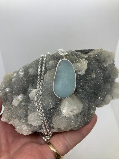 Chunky pale blue Seaham sea glass pendant