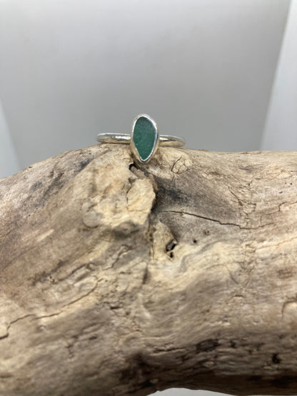 Light teal green Seaham sea glass ring UK size U