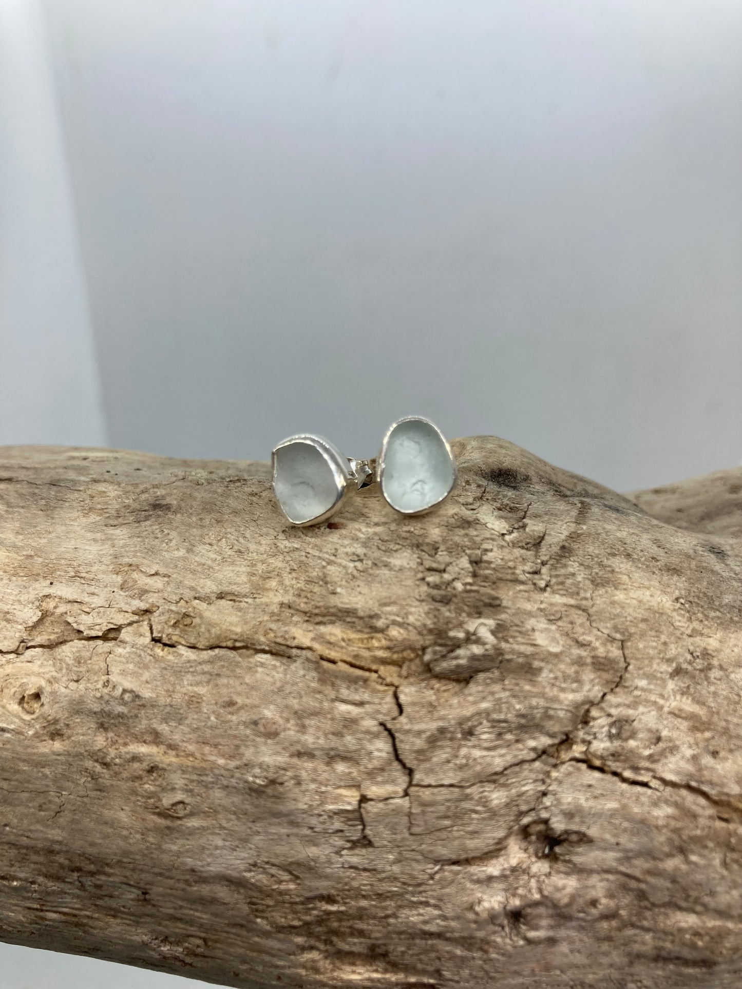White Sea glass sterling silver studs