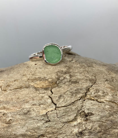Soft green sea glass ring UK S1/2
