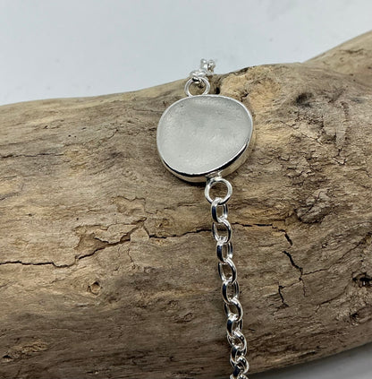 White Sea glass sterling silver chain bracelet