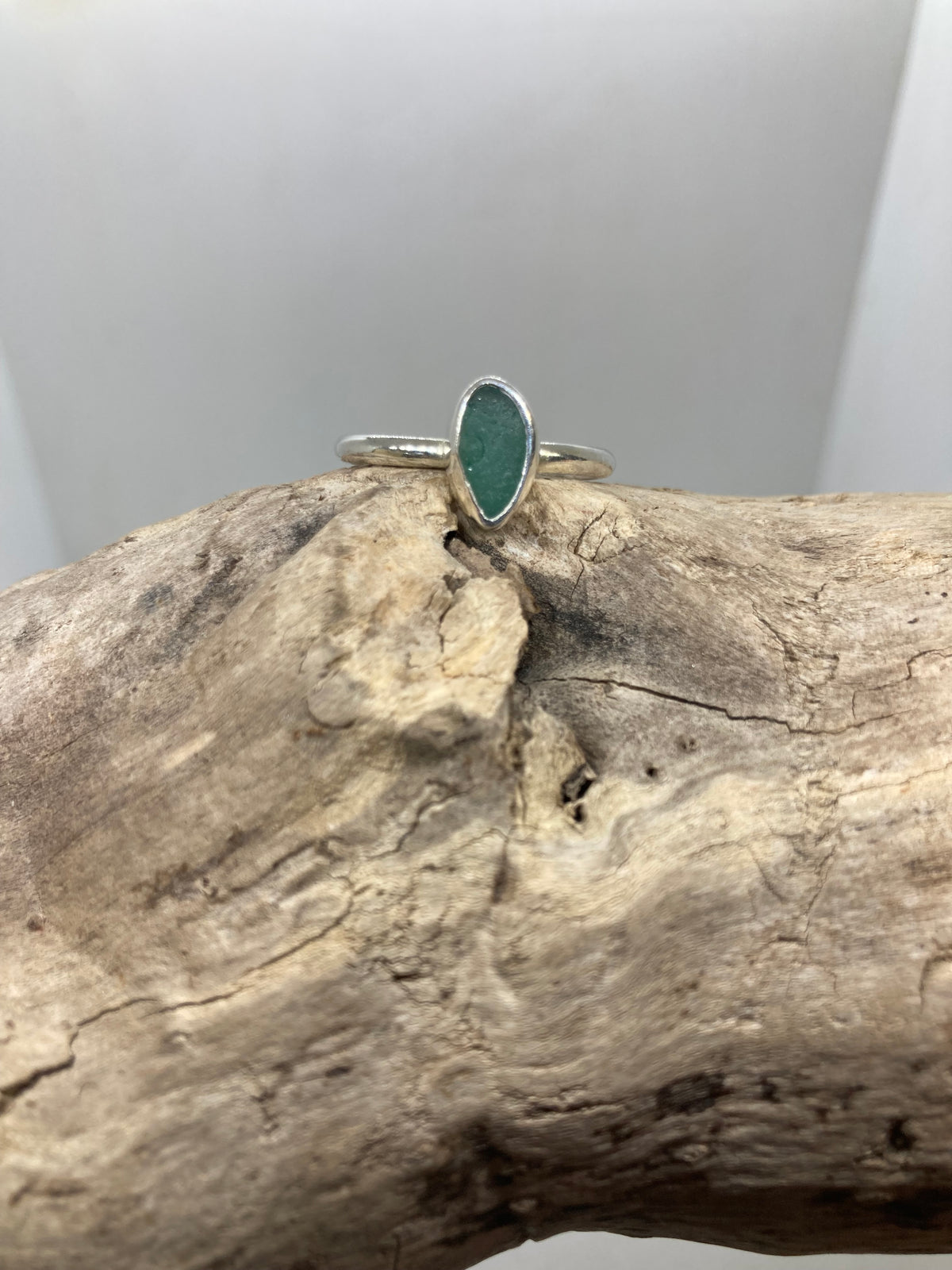 Light teal green Seaham sea glass ring UK size U