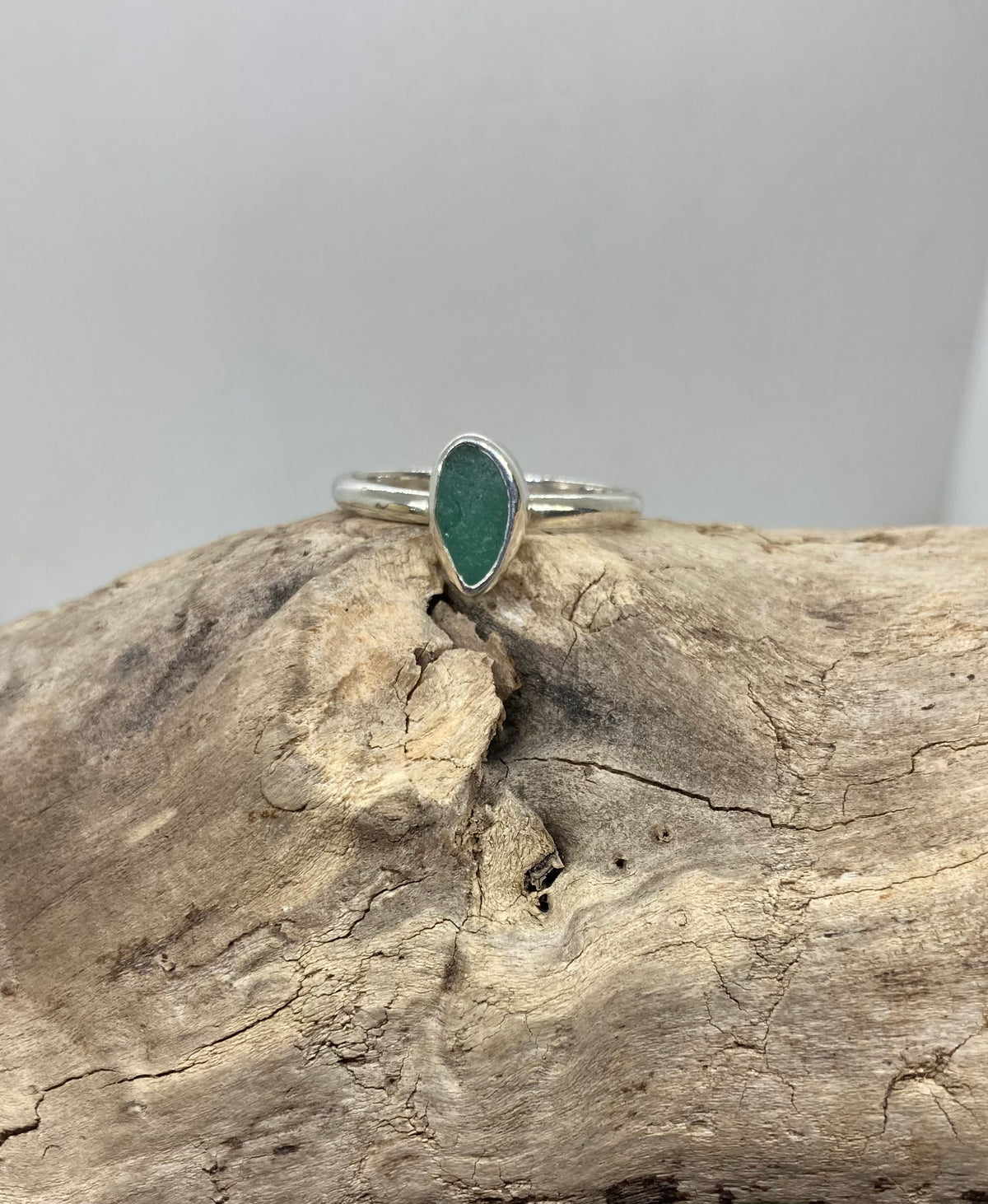 Light teal green Seaham sea glass ring UK size U