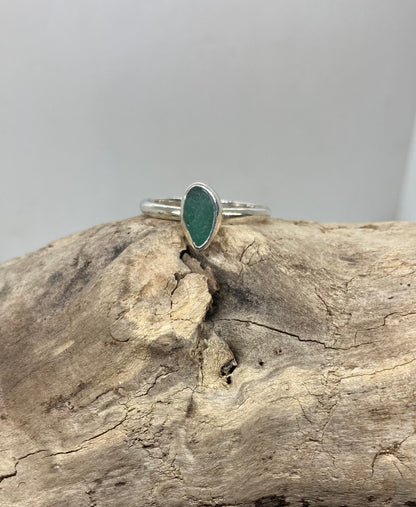 Light teal green Seaham sea glass ring UK size U