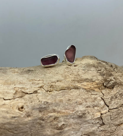 Rare Purple sea glass stud earrings