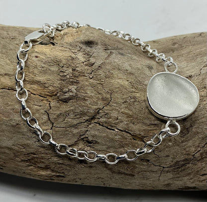 White Sea glass sterling silver chain bracelet