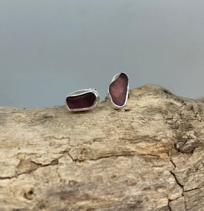Rare Purple sea glass stud earrings