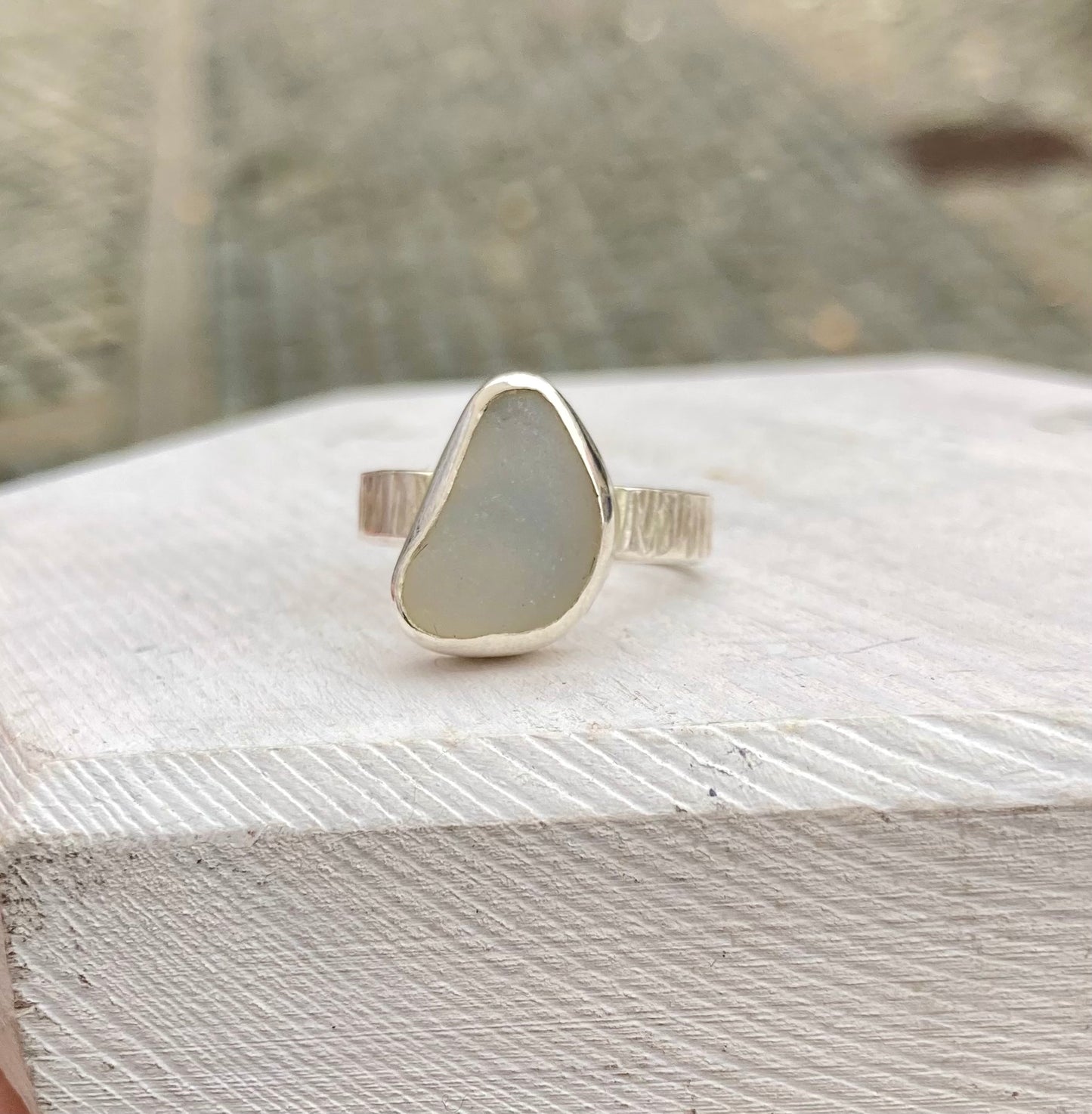 Rare Opalescent sea glass ring UK size P1/2