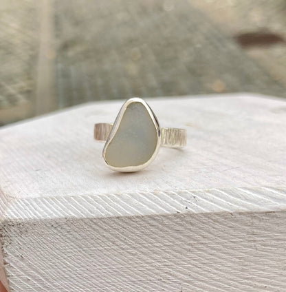 Rare Opalescent sea glass ring UK size P1/2