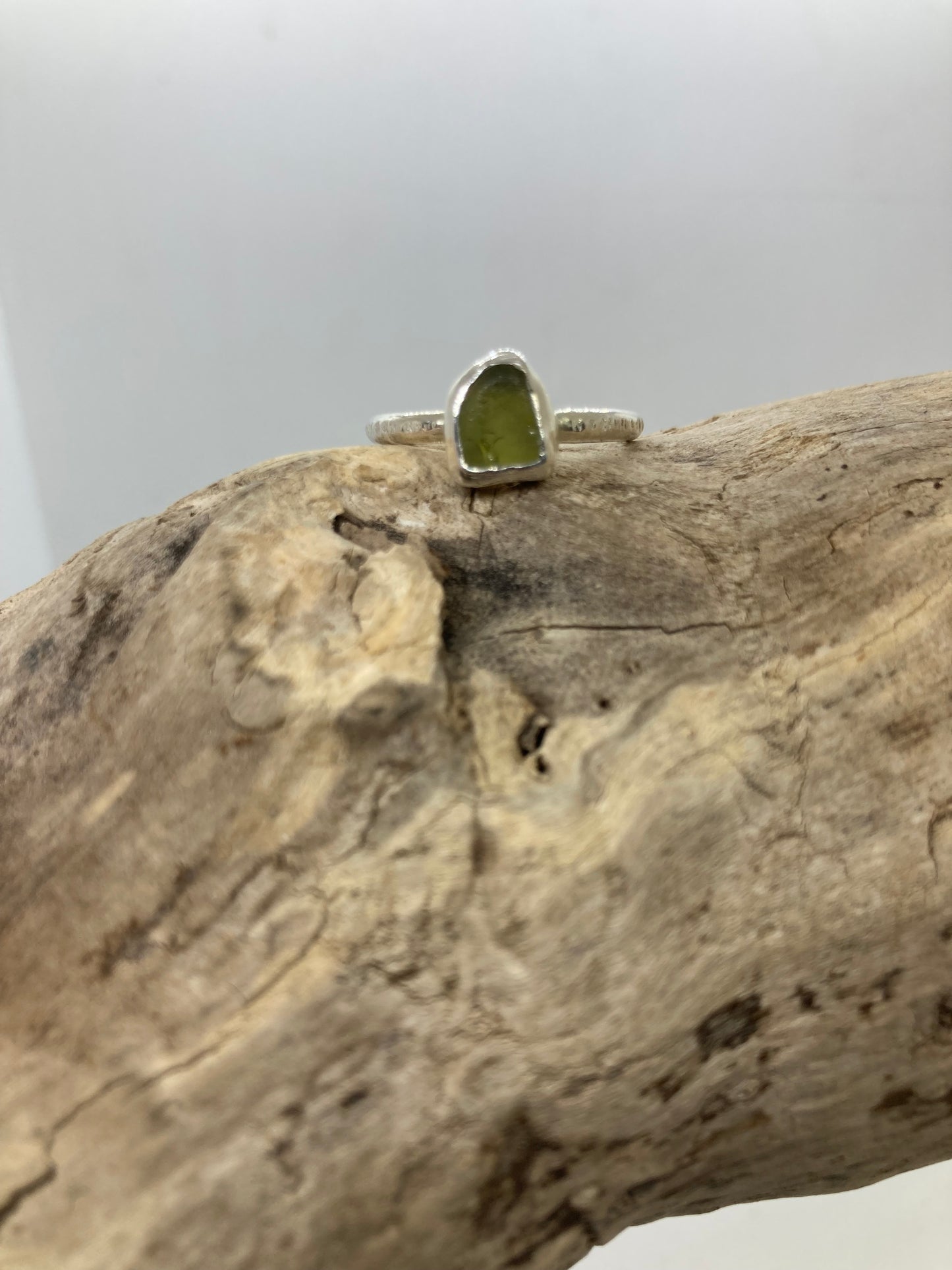 Olive Yellow Sea glass ring UK size Q1/2