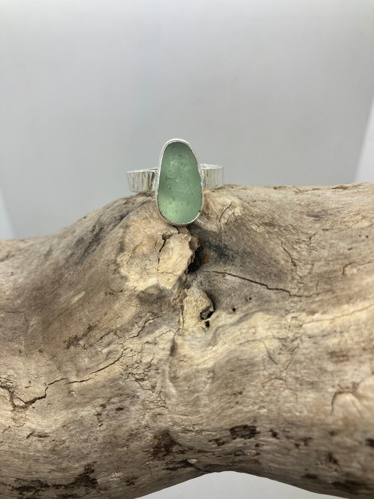 Northumberland Green seafoam Sea Glass Ring UK Size O