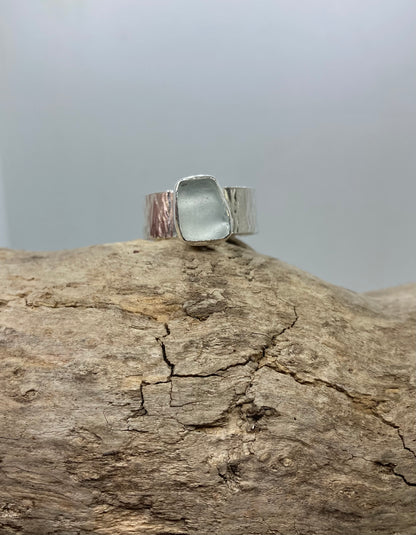 Chunky White Sea glass ring UK size S