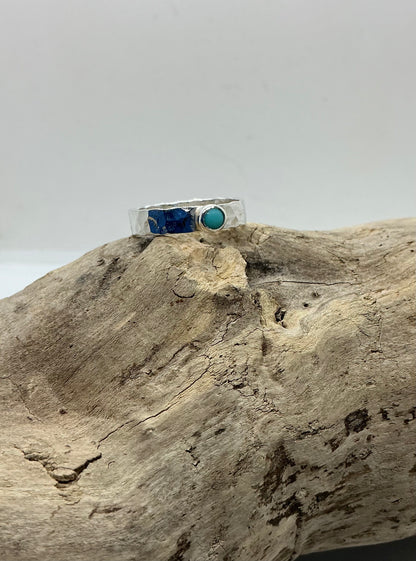 Turquoise hammered ring UK size R