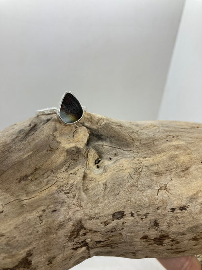 Brown and white multi Sea glass ring UK size S