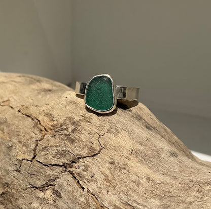 Gorgeous green Greek sea glass ring UK size N