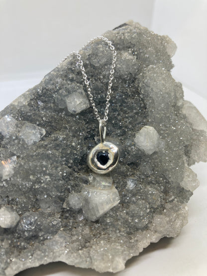 Recycled Sterling Silver Molten Pendant with Heart Sapphire