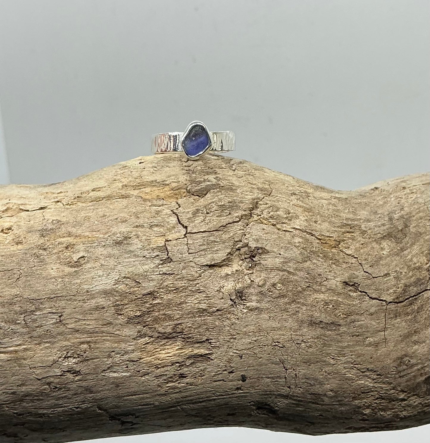 Shades of purple sea glass ring UK size N