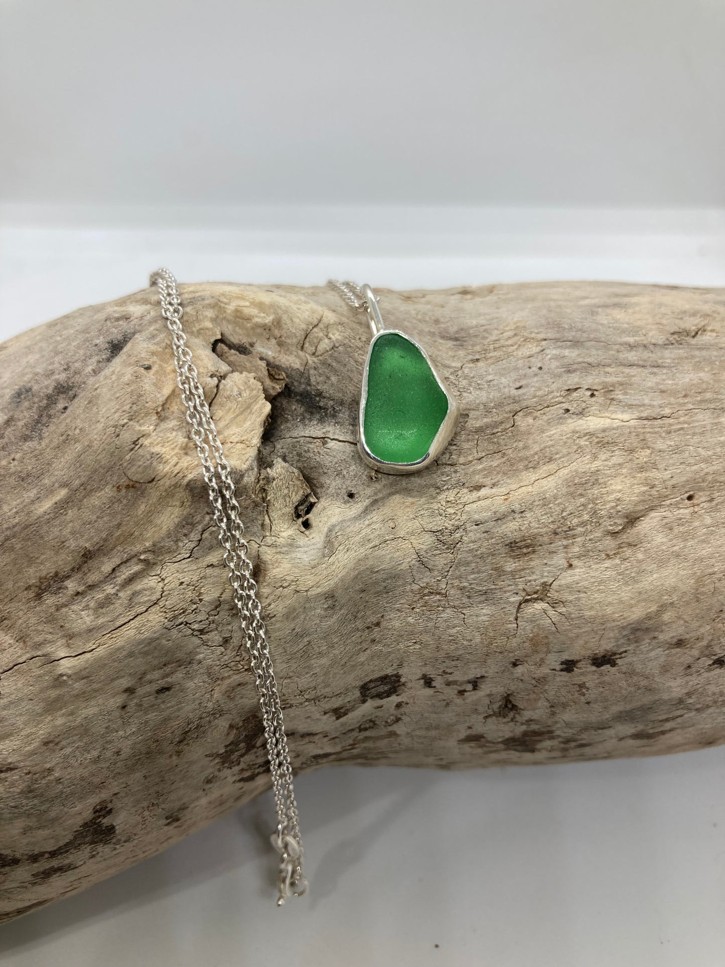 Bright Green sea glass pendant