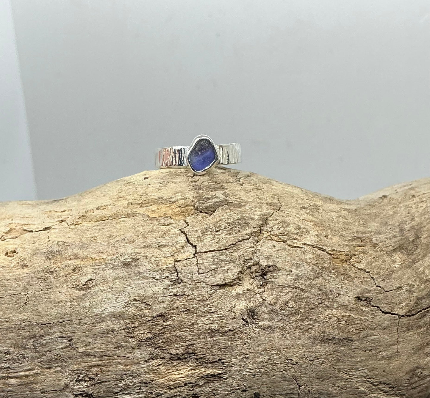 Shades of purple sea glass ring UK size N