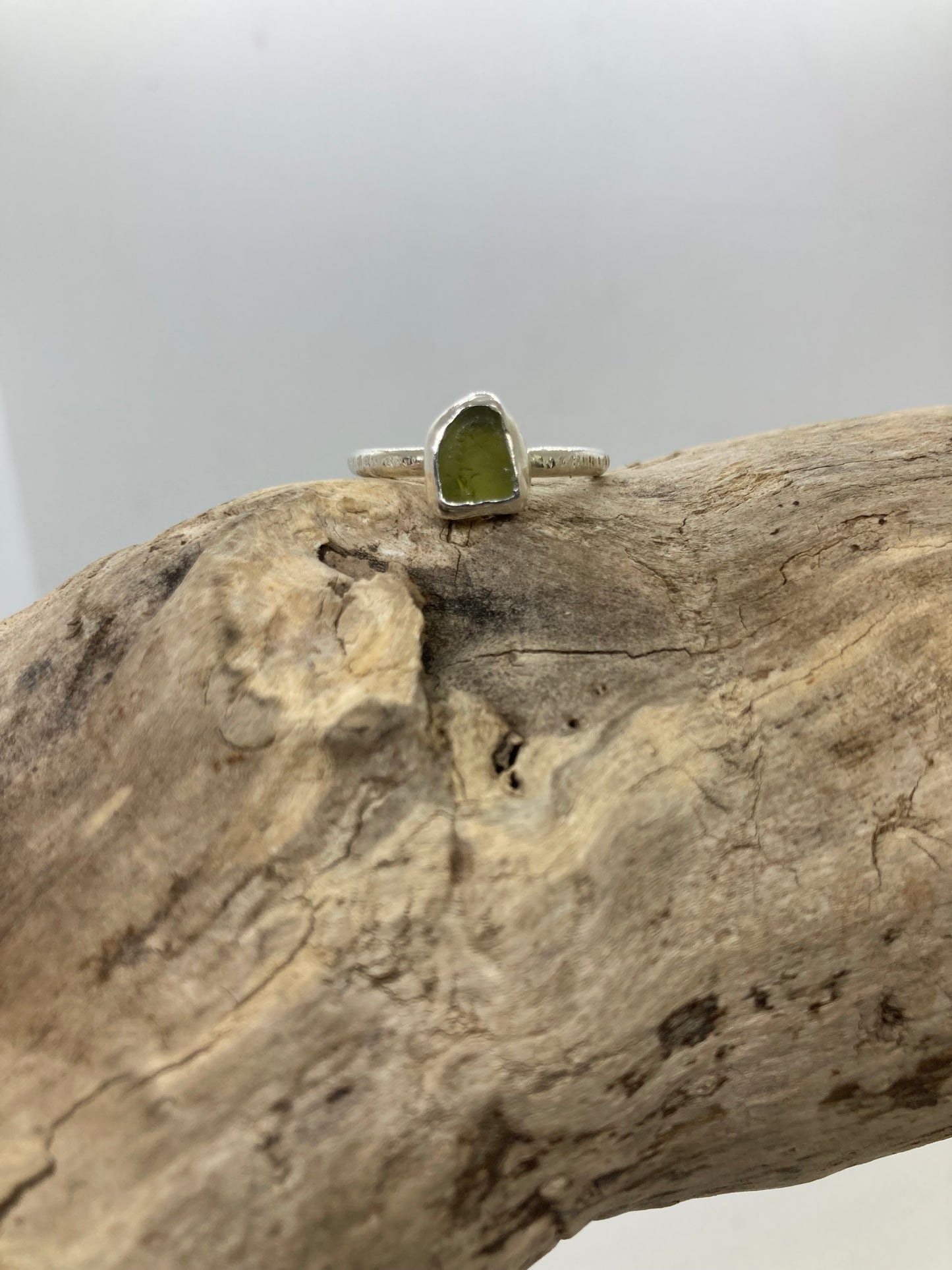 Olive Yellow Sea glass ring UK size Q1/2