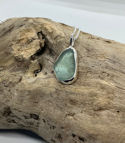 Aqua sea glass pendant