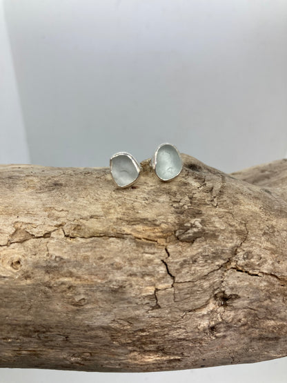 White Sea glass sterling silver studs