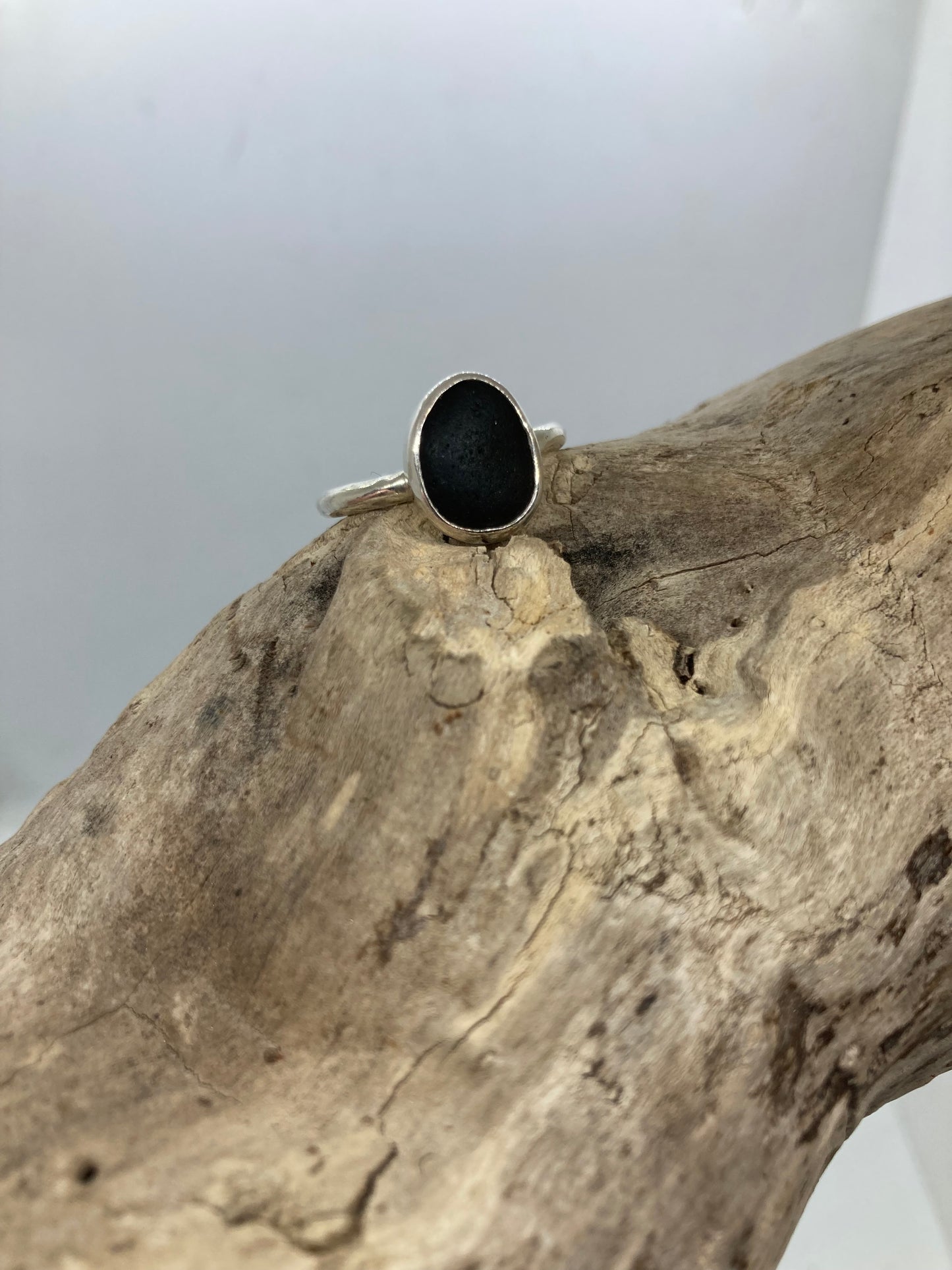 Black Sea glass ring UK Size Q