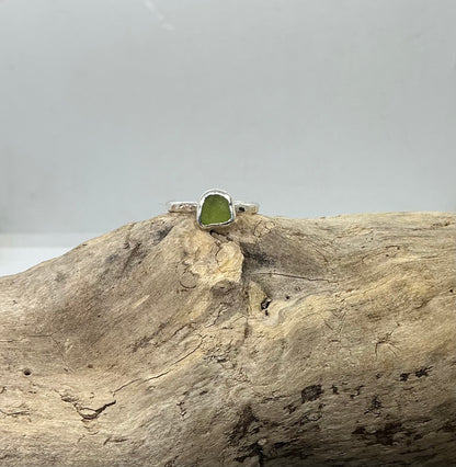 Green Seaham sea glass ring UK size O