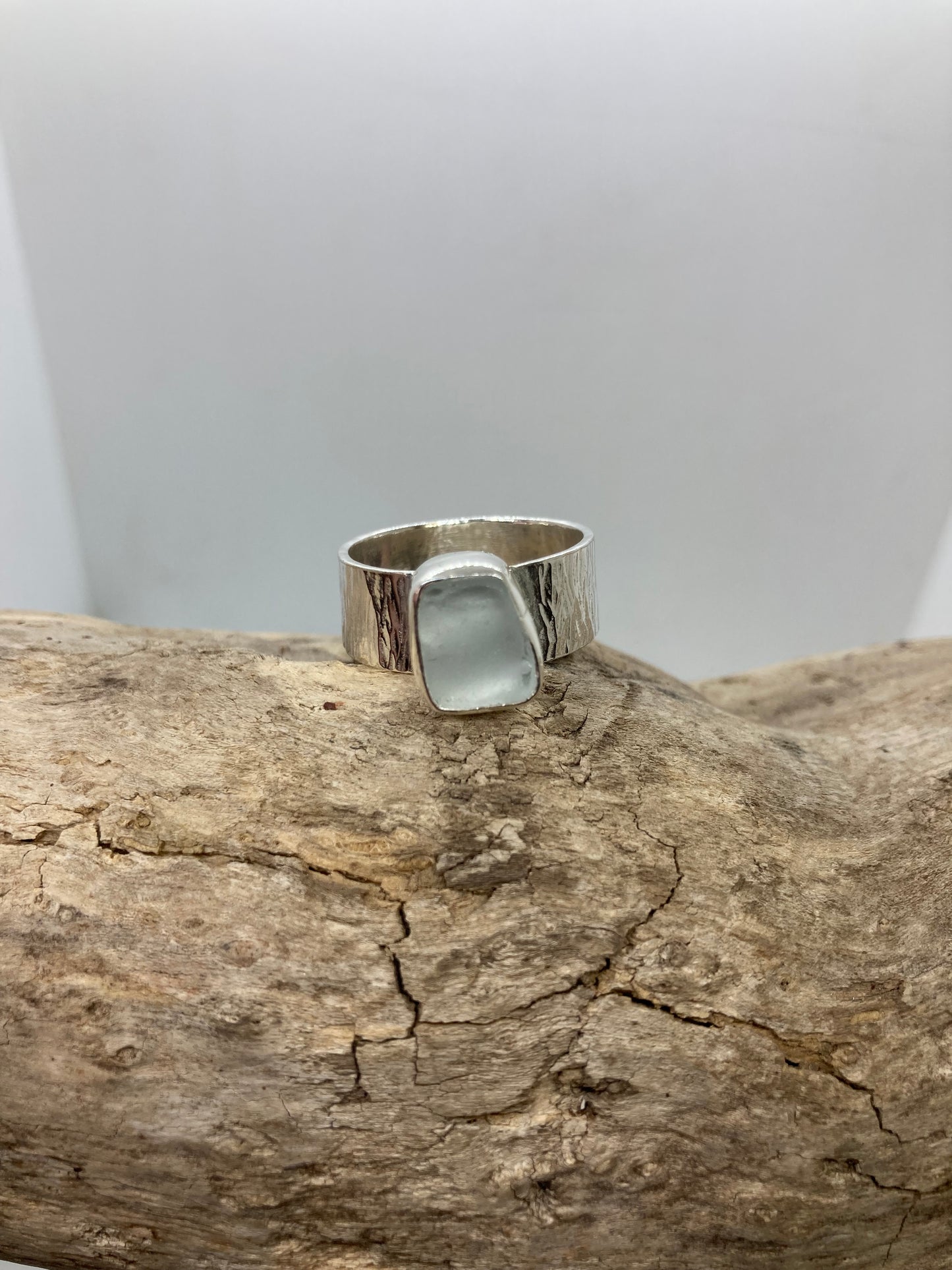 Chunky White Sea glass ring UK size S
