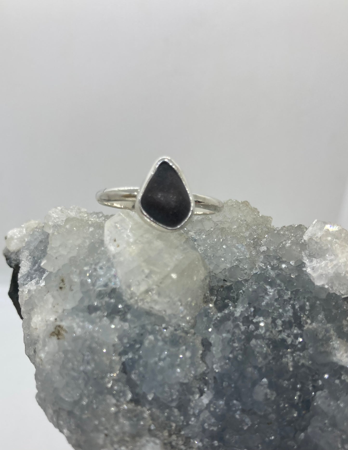 Black Sea glass ring UK size T