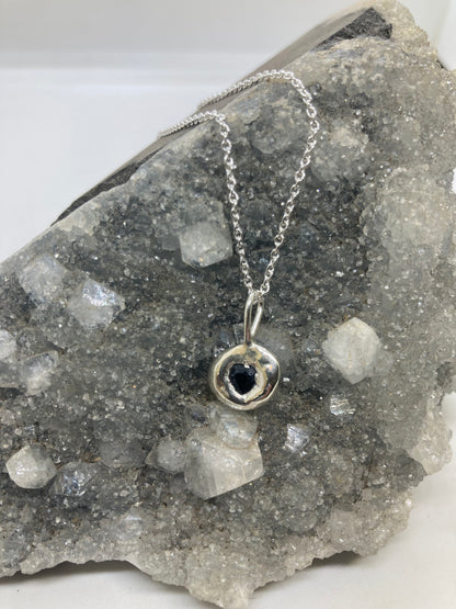 Recycled Sterling Silver Molten Pendant with Heart Sapphire