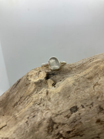 White Sea glass hammered ring UK size Q
