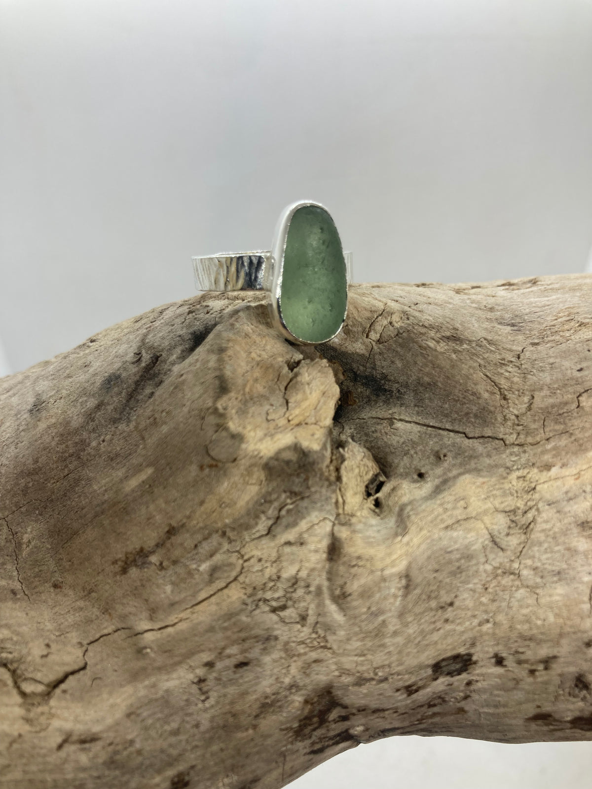 Northumberland Green seafoam Sea Glass Ring UK Size O