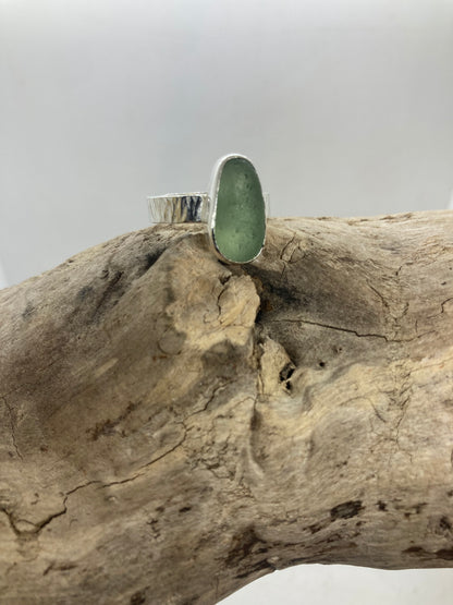 Northumberland Green seafoam Sea Glass Ring UK Size O