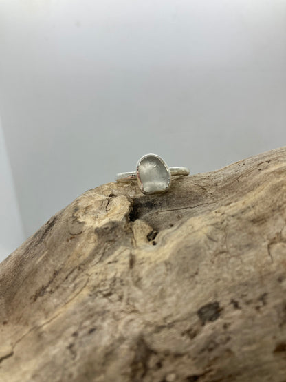 White Sea glass hammered ring UK size Q
