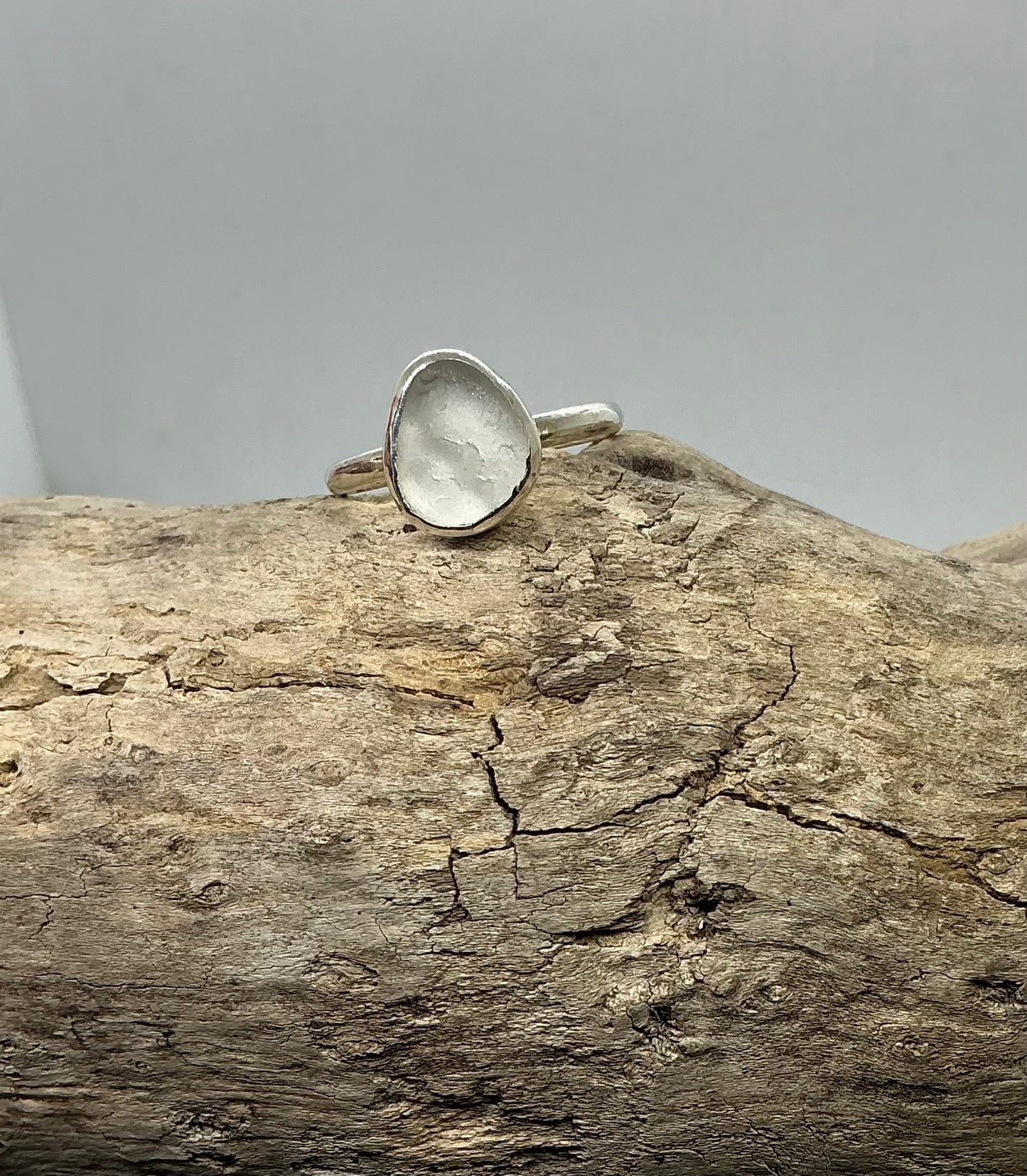 White Seaham sea glass ring UK size S